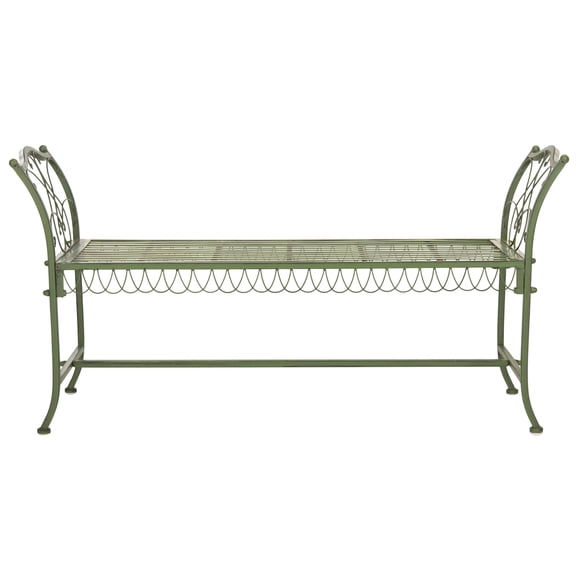 SAFAVIEH Arona Iron 51 in. Wrought Iron Outdoor Patio Bench, Antique Green