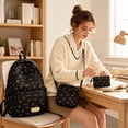 thumbnail image 4 of 3 Piece Coquette Bow Print Backpack Set, Lightweight Adjustable Straps Lightweight, Nylon Multi Compartment Bookbag, Cute Laptop Daypack for Back to School Travel Daily Use, 4 of 4