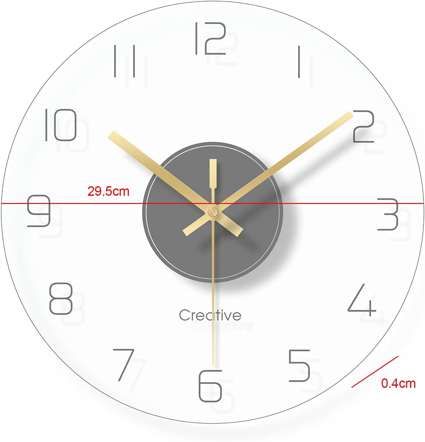 MONIPA Transparent Wall Clock Round Tempered Glass Clock Ultra-Thin Quartz Wall-Mounted Clock Silent for Home Living Room Decoration 30×30×0.4cm