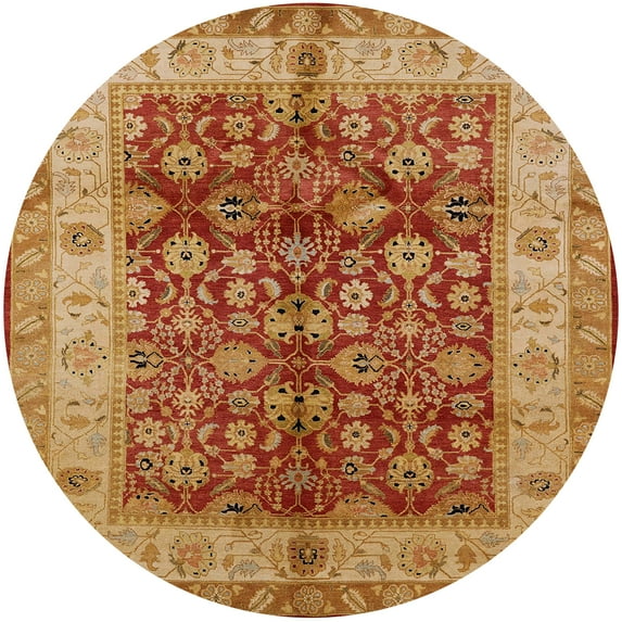Ahgly Company Indoor Round Mid-Century Modern Orange Oriental Area Rugs, 3' Round