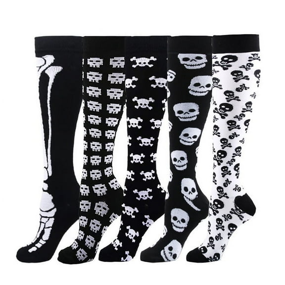 Yoyauz Men's & Women's Cycling Compression Socks - Best for Running, Sports, Cycling - 15-20 mmHg (Skull Pattern)