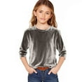 thumbnail image 2 of Maean Girls Velvet Top 3/4 Sleeve Blouses Christmas Fashion Shirts Solid Color Round Neck Fall Clothes, 2 of 5