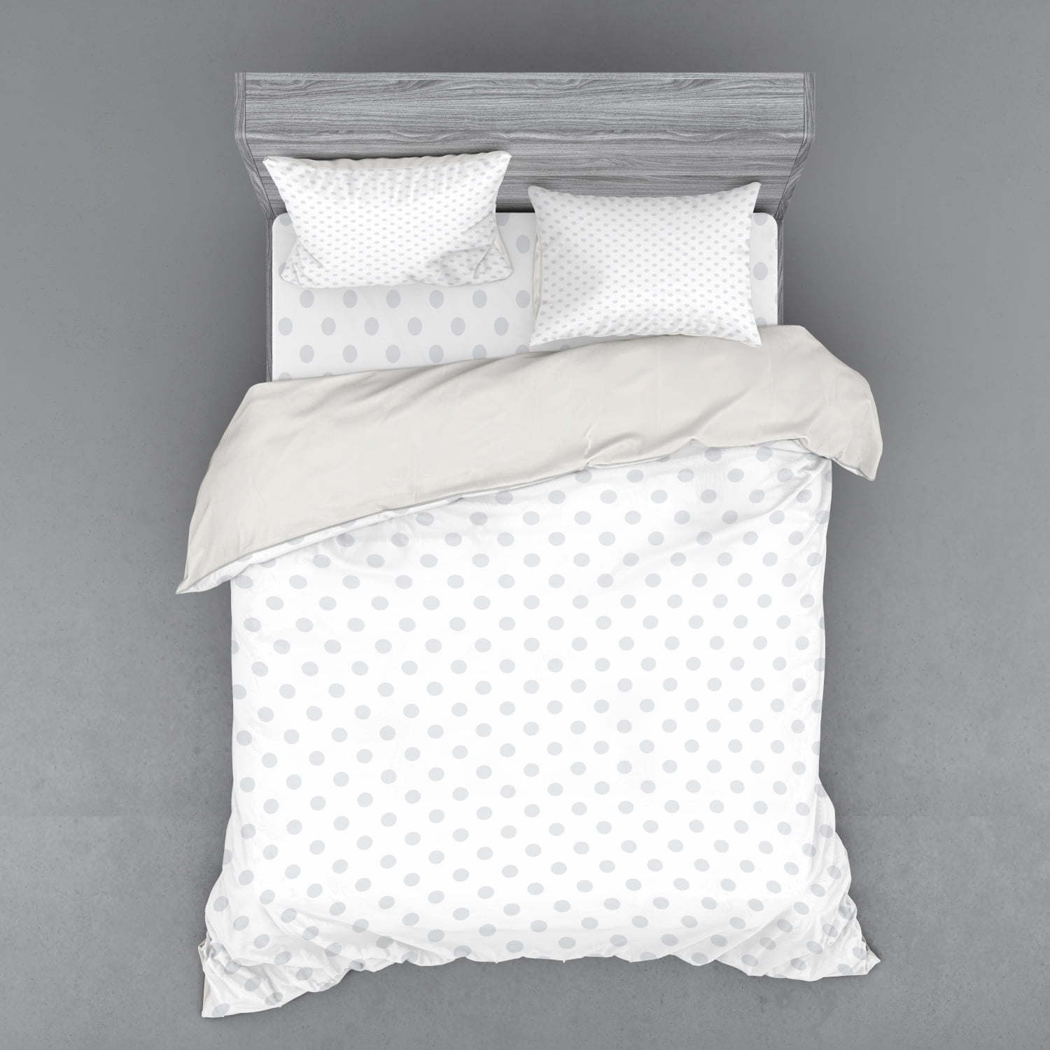 Grey Duvet Cover Set, Small Polka Dots on White Backdrop Retro Style