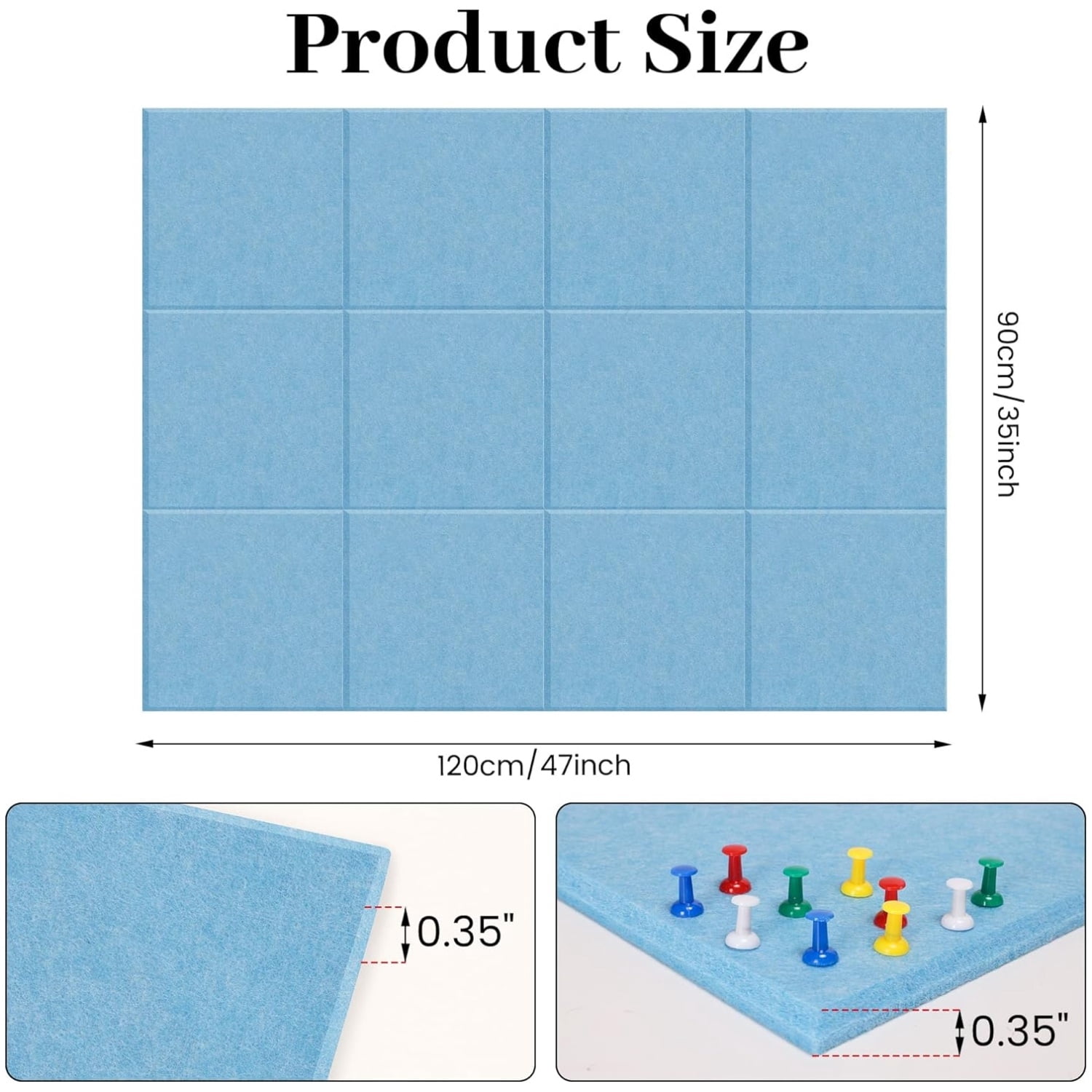 Topboutique Cork Board Alternative Large Felt Cork Board 12 Pack Felt Wall Tiles Safe Removable Self-Adhesive Corkboard Bulletin Board 12" x 12" Square Corkboard for Office Classroom Home Decor,Blue