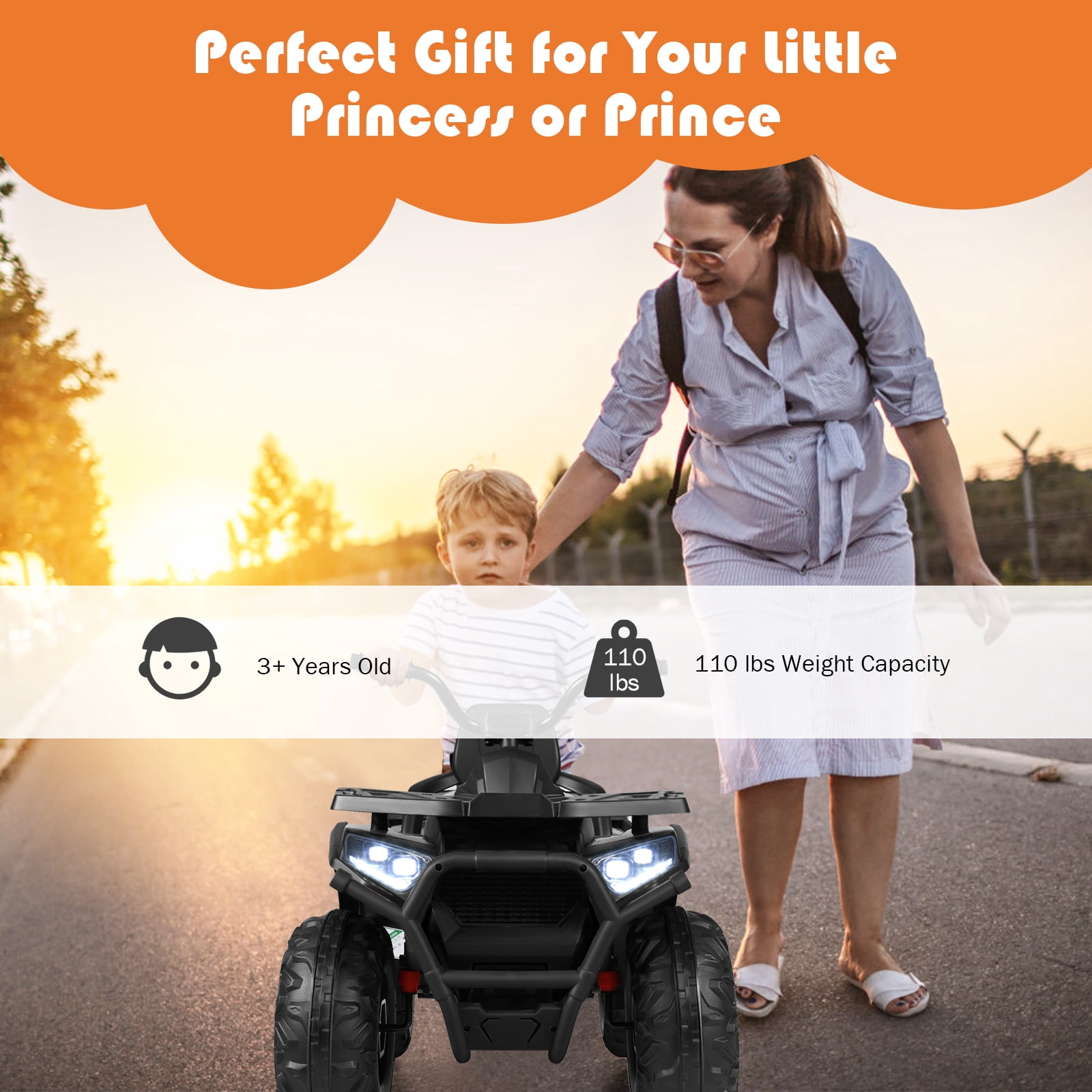 Infans 12V Kids Electric 4-Wheeler ATV Quad 2 Speeds Ride On Car w/MP3&LED Lights Black