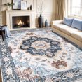 thumbnail image 3 of MJIAexp 8'x10' Vintage Boho Area Rug Washable Area Rug for Living Room Non-Slip Distressed Accent Rug Faux Wool Bedroom Rug Floor Carpet for Dining Room Bedroom Kitchen Entryway Office Blue, 3 of 12