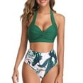 thumbnail image 6 of Women Two Piece Vintage Swimsuit Retro Halter Ruched High Waist Bikini with Bottom, 6 of 8