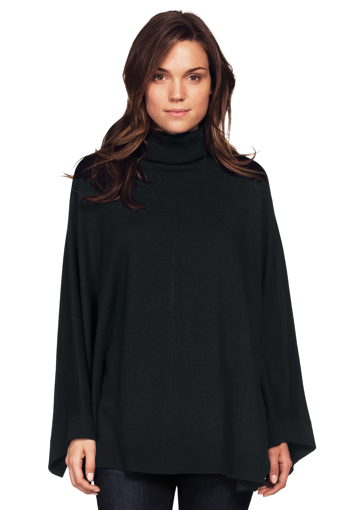 Ellos - Ellos Women's Plus Size Turtleneck Poncho Sweater Pullover
