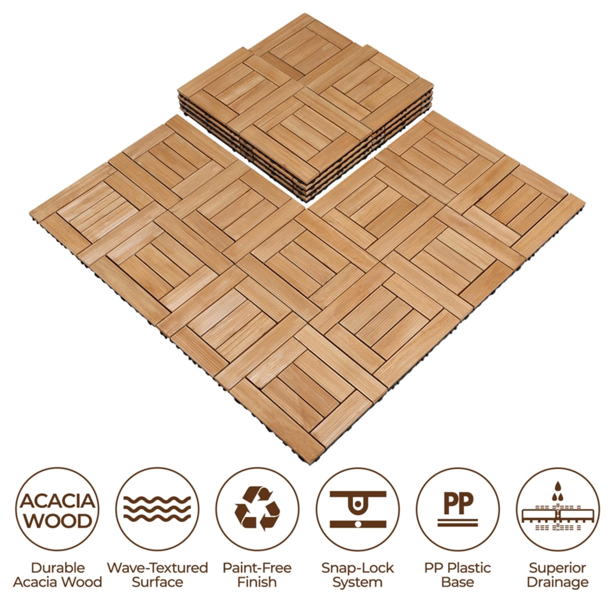 Renwick 27 Pieces Acacia Wood Interlocking Deck Tiles for Outdoor & Indoor, Natural Wood