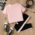 thumbnail image 6 of PatPat Girls 2 Pieces Outfit Sets Letter Print Knot Front Short Sleeves Tee with Colorblock Pants Set Sizes 5-12, 6 of 6