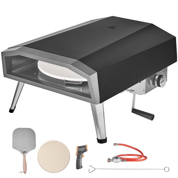 KFFKFF Gas Pizza Oven for Outdoors, 16-inch, Portable Stainless Steel Grill, 360° Swivel Cooking Stone, Includes Waterproof Cover, Pizza Peel, Infrared Thermometer, and Gas Burner, CSA Certified