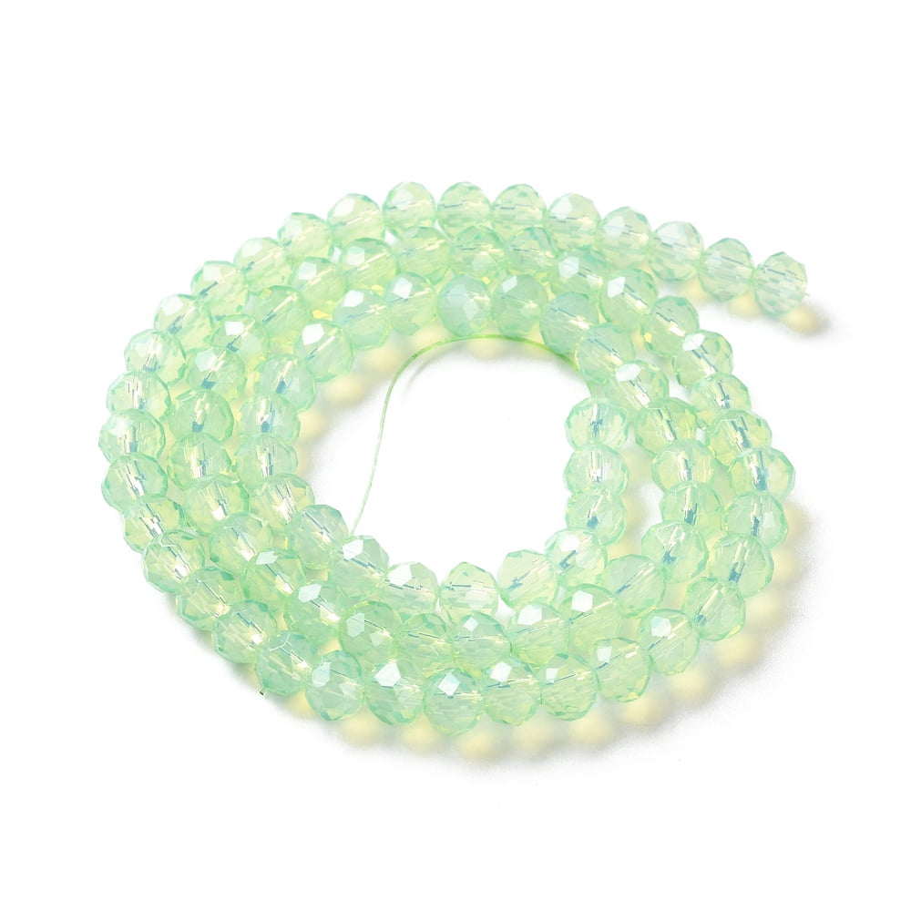 Baking Painted Transparent Glass Beads Strands Imitation Opalite Faceted Round Light Green 6x5mm Hole: 1.3mm 80~85pcs/strand 38~40cm