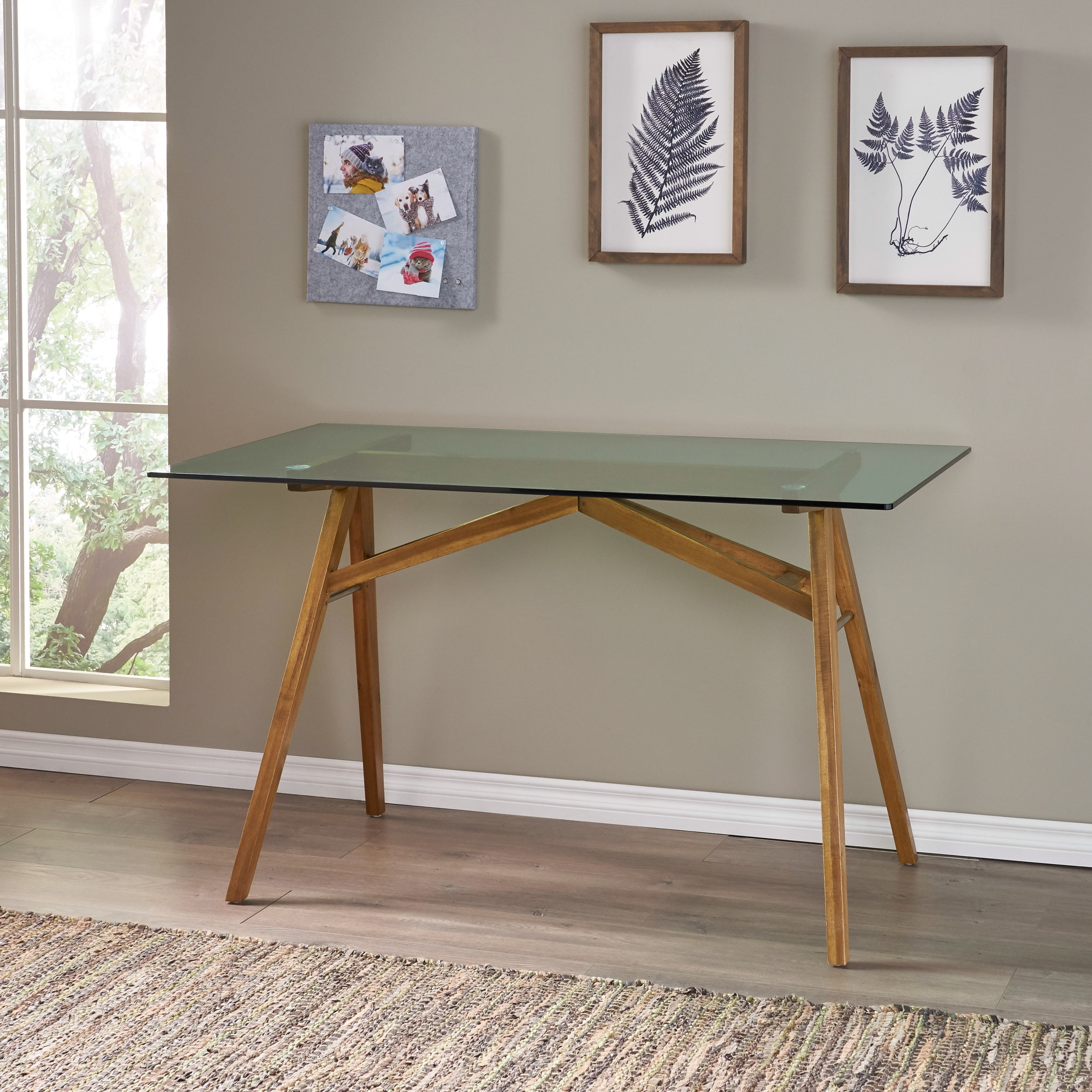 Noble House Brynnly Mid Century Acacia Wood Desk With Tempered Glass Top Natural And Green Walmart Com Walmart Com
