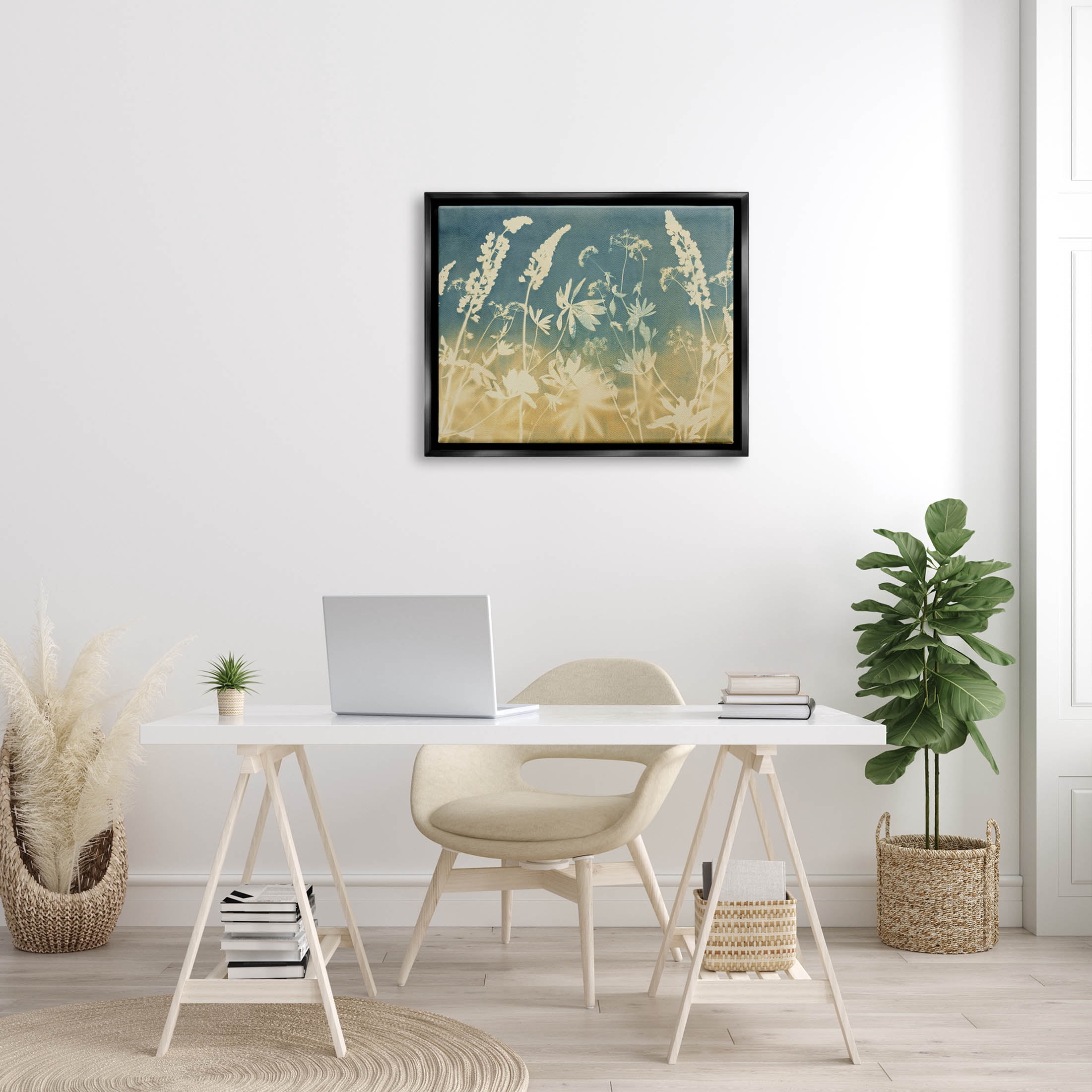 Stupell Industries Modern Flower Meadow Botanicals Graphic Art Jet Black Floating Framed Canvas Print Wall Art, Design by Liz St. Andre