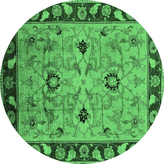 Ahgly Company Indoor Round Oriental Emerald Green Traditional Area Rugs, 5' Round