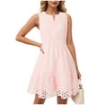 thumbnail image 2 of vigerkar Women's Summer Sleeveless Mini Dress V Neck Hollow Out Eyelet High Waist A Line Swing Short Party Dresses Pink, M, 2 of 9