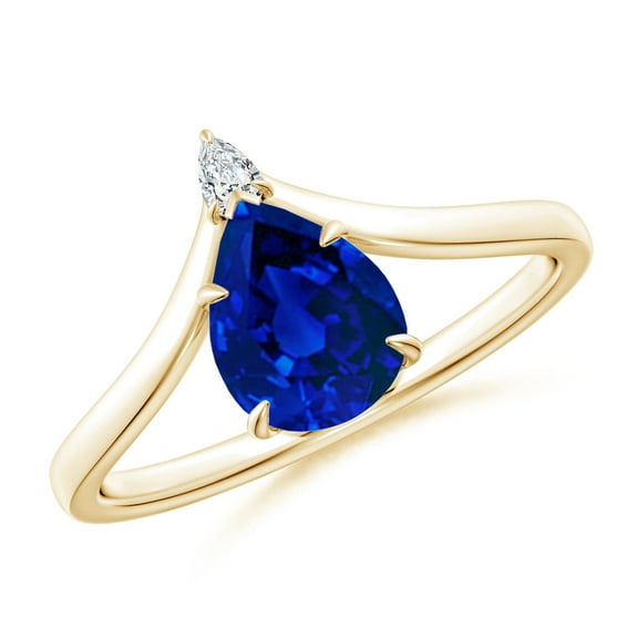 ANGARA Lab Grown 1.15 Ct Pear Blue Sapphire Chevron Engagement Ring for Women in 14K Yellow Gold (Size-8x6mm) | September Birthstone, Anniversary Jewelry Gift for Women | Lab-Grown Blue Sapphire Ring