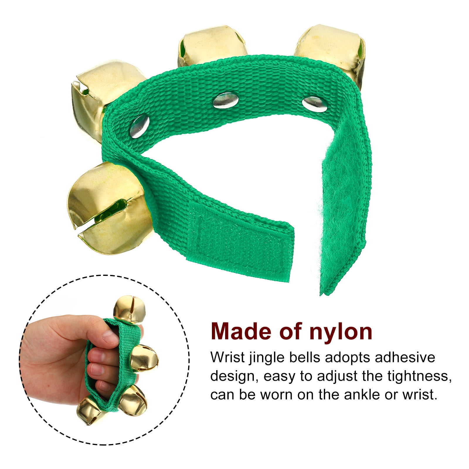 12pcs Wrist Bells, Jingle Bells Ankle Bells Percussion Instruments Musical Rhythm Band with 4 Golden Bells, Green