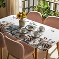 thumbnail image 3 of Rabbits Pine Cone Table Cloths for 6 Foot Rectangle Tables, Sweet Home Texture Brown Leaves Berries Patio Waterproof Elastic Fitted Tablecloths, Washable Rectangular Table Cover for Camping, 3 of 8