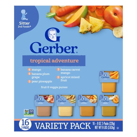 GERBER 2ND FOODS BABY FOOD, TROPICAL ADVENTURE VARIETY PACK, 2 OZ TUBS (32 PACK)