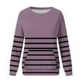 thumbnail image 4 of hotojiny Casual Sweatshirt for Women Long Sleeve Loose Crew Neck Pullover Tops Fall Fashion Striped Shirts with Pocket, 4 of 5
