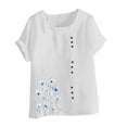 thumbnail image 4 of GaThRRgYP Womens Tops Short Sleeve Prints,Women Casual and Linen Round-Neck Top Printed Short Sleeve Button T-shirt Blouse White S, 4 of 4