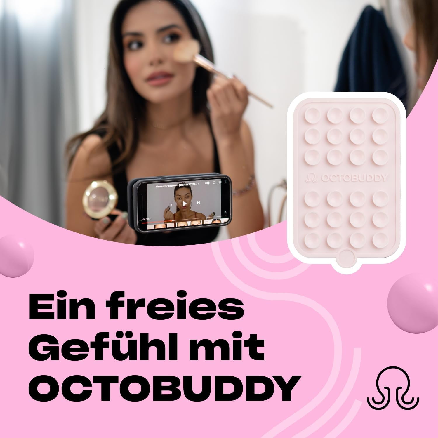 LXYWXS-Double - Silicone Double-Sided Suction Phone Case Detachable Mount - Hands-Free, Strong Grip Holder for Selfies & Videos - iPhone & Android Compatible - 2.5″ x 3.75″, Chalk Pink