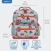 Bentgo Kids Backpack - Lightweight 14” Backpack in Unique Prints for School, Travel, Daycare - Roomy Interior, Durable & Water-Resistant Fabric, Loop for Lunch Bag (Trucks)