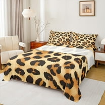Manfei Cheetah Print Queen Sheet Sets,Brown Black Flat Sheet,Leopard Pattern Queen Fitted Sheet For Teens,Super Cozy Room Decor,4-Piece
