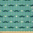 thumbnail image 2 of Ambesonne Hipster Fabric by the Yard Microfiber, Mustaches Hearts Grunge, 5 Yards, Turquoise Off White, 2 of 2