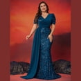 thumbnail image 2 of AURA Plus Size Evening Dress Sequin V Neck Short Sleeve Party Wear 0XL to 4XL, 2 of 6