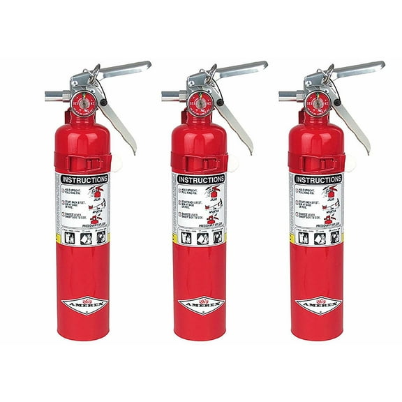 Amerex B417T, 2.5lb ABC Dry Chemical Class A B C Fire Extinguisher with Vehicle Bracket (3 Pack)