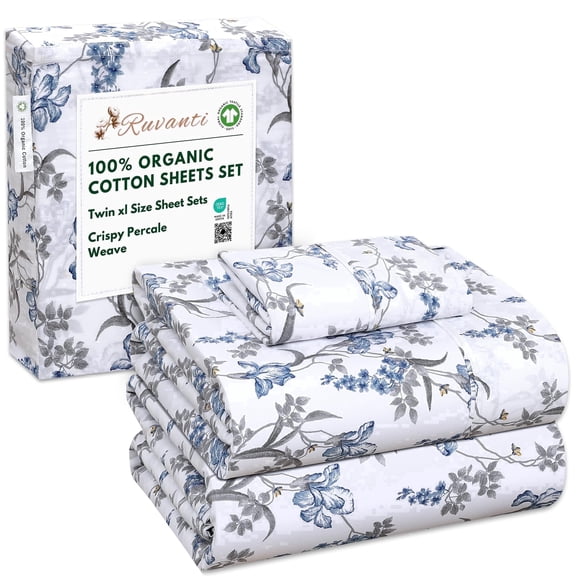 RUVANTI 100% Organic Cotton Sheets - Twin XL Sheet Sets - 3 Piece Percale Weave Bedding, Crisp, Cooling & Breathable, Soft & Durable, 16" Deep Pocket, Hotel Quality Sábanas - Deluxe