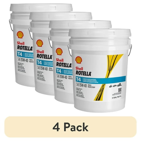(4 pack) Shell Rotella T4 Triple Protection 15W-40 Diesel Engine Oil, 5 Gallon