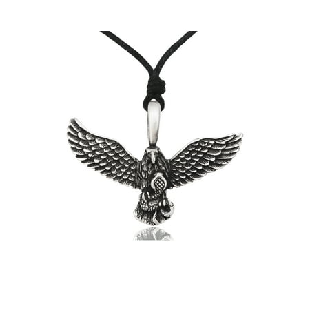 Eagle Hawk Catching Snake Silver Pewter Charm Necklace Pendant Jewelry With Cotton Cord