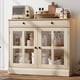 thumbnail image 1 of Natural 35.4-pulgada sideboard buffet gabinete con glass door y cajón - a moderno almacenamiento solution para dining room o kitchen, 1 of 8