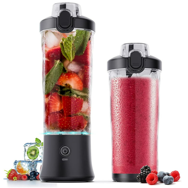 Portable Blender shake smoothie, Cordless, USB Rechargeable Juice on the Go  Small Personal Blender bottle shaker with Ice Tray (Black pro)