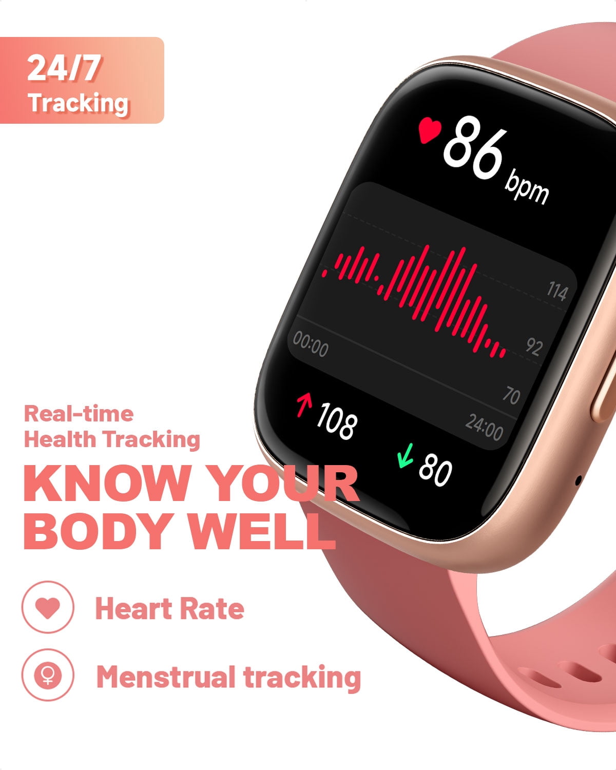 TOOBUR Smart Watch for Women, 1.83" Fitness Tracker Watch with Step Tracker/Pedometer/Sleep, IP68 Waterproof Smartwatch Calls Compatible iOS Android Pink