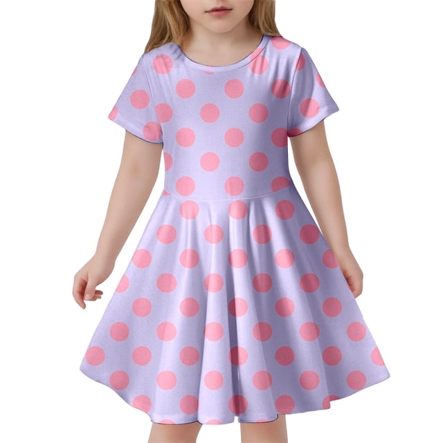 Robe Fille Manches Courtes Robes d'Été Robe Évasée à Volants en Ligne A Robe à Pois Robe d'Anniversaire pour Filles