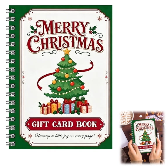 Christmas Gift Card Book, 14 Pages Spiral Bound Holiday Journal, Illustrated Scrapbook, for Xmas Present and Desktop Holiday Decoration, Christmas Tree