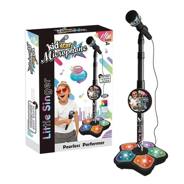 Kids Karaoke Machine with Microphones and Adjustable Stand, Music Sing Along with Flashing Stage Lights and Pedals for Fun Musical Effect