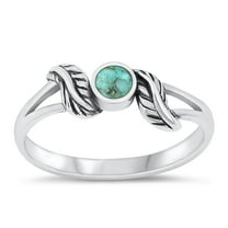 CHOOSE YOUR COLOR Vintage Simulated Turquoise Leaf Ring .925 Sterling Silver Band Blue CZ Female Size 10