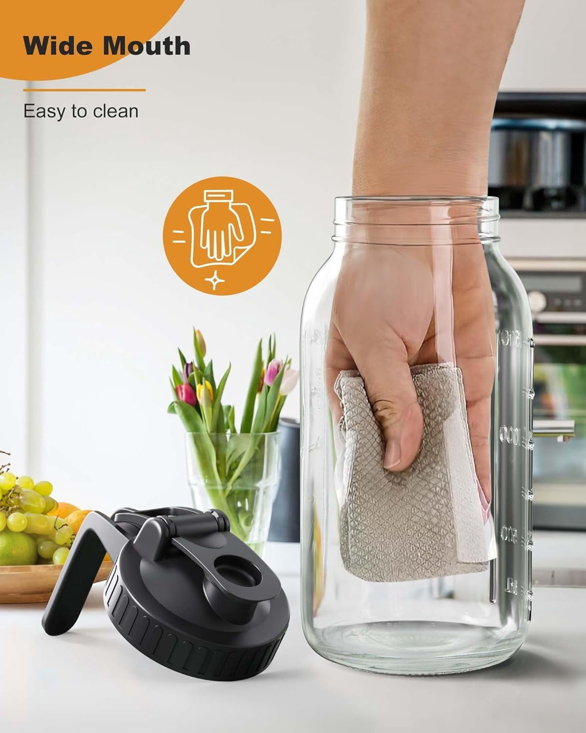 Mason Jar Pitcher Set Of 2-64oz (2 Quart) Airtight & Leakproof Glass With Lid  For Storing Breastmilk Cold Brew Sun Tea Easy-pour Spout