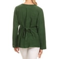 thumbnail image 2 of Sakkas Fedella Deep Scoop Neck Long Sleeve Blouse Top With Adjustable Back Straps - Green - 1X/2X, 2 of 5