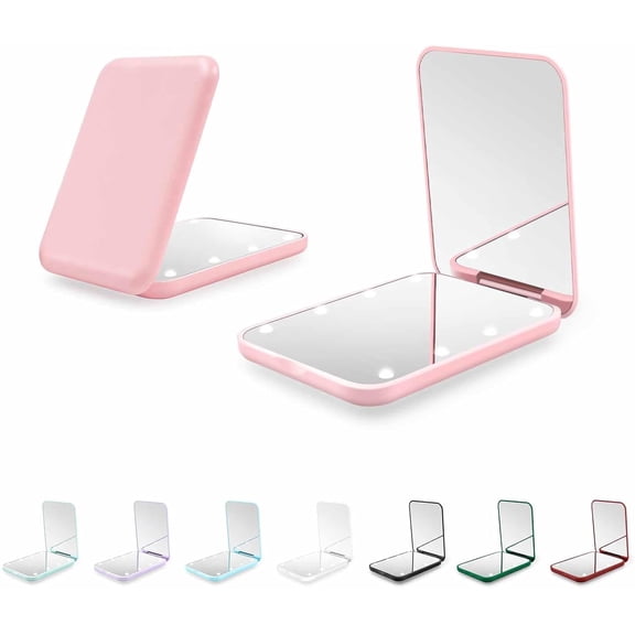 Compact Mirror – 1X/3X Magnification LED Pocket Mirror with Internal Battery – Mini Mirror for Purse, Pocket, Travel and Present (Pink)