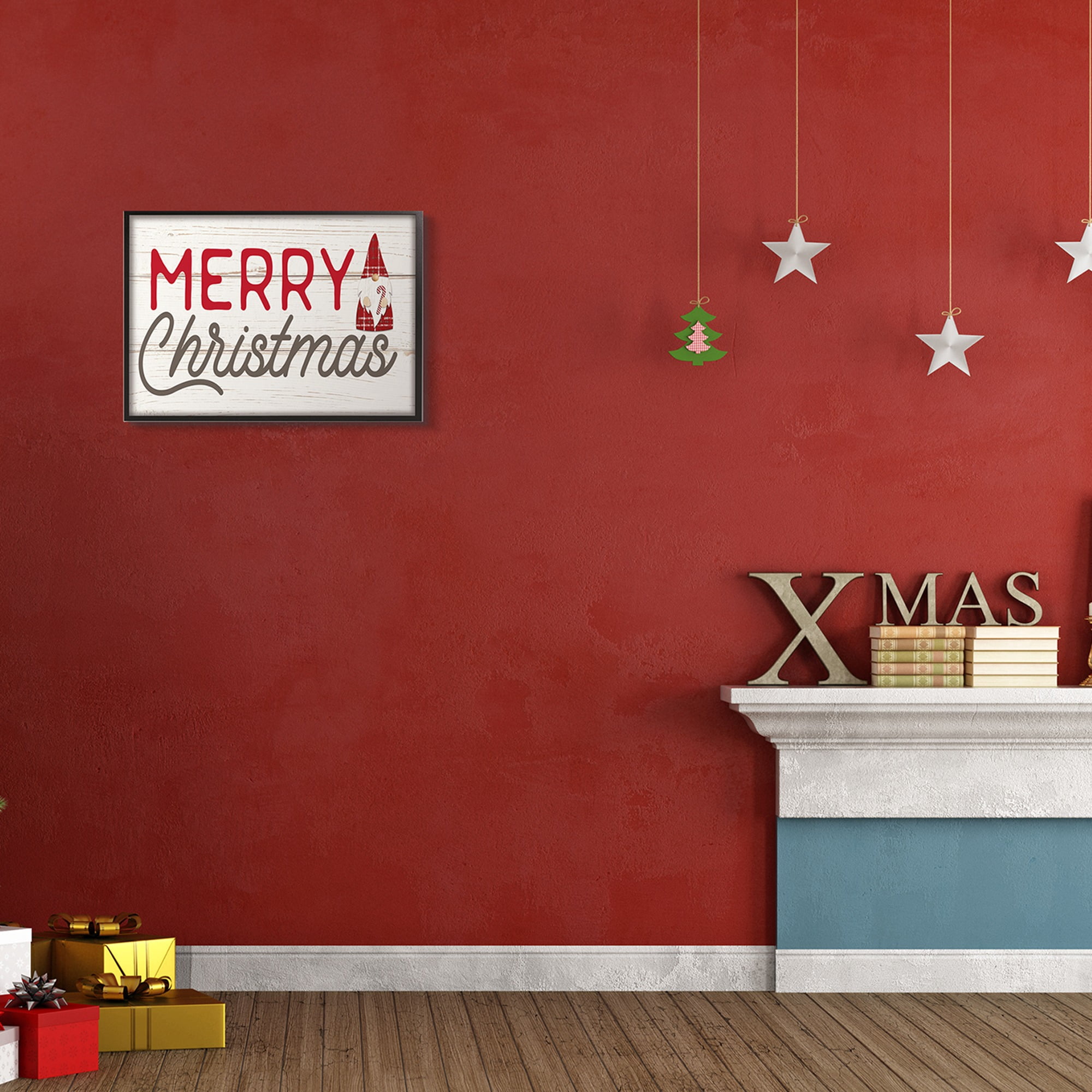 Stupell Industries Merry Christmas Sentiments Festive Holiday Gnome Fairy Tales & Fantasy Painting Black Framed Art Print Wall Art, 16 x 20