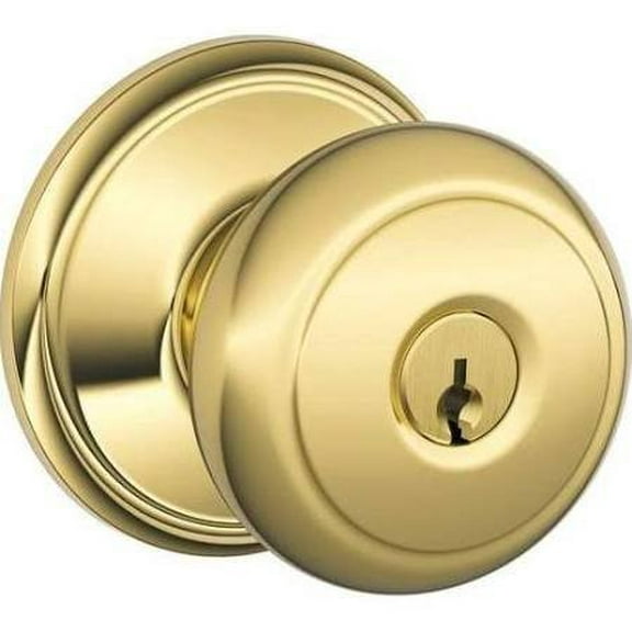 Schlage F51AAND605WKF F51A Andover 605 WKF Wakefield Deco Rose Entry Door Lock, Bright Brass