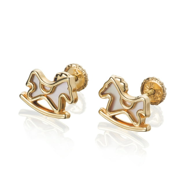GIALLO | Aretes de oro 14K broquel Caballito mecedor oro amarillo y madre perla GIALLO Para bebés, niñas y mujeres