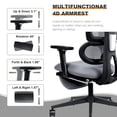 thumbnail image 4 of Ergonomic Office Chair, Comfortable High Back Mesh Computer Chair Rolling Desk Chair - 4D Adjustable Armrest, Adjustable Headrest, Dynamic Lumbar Support, Ergonomic Chair for Home Office Work, Gray, 4 of 8