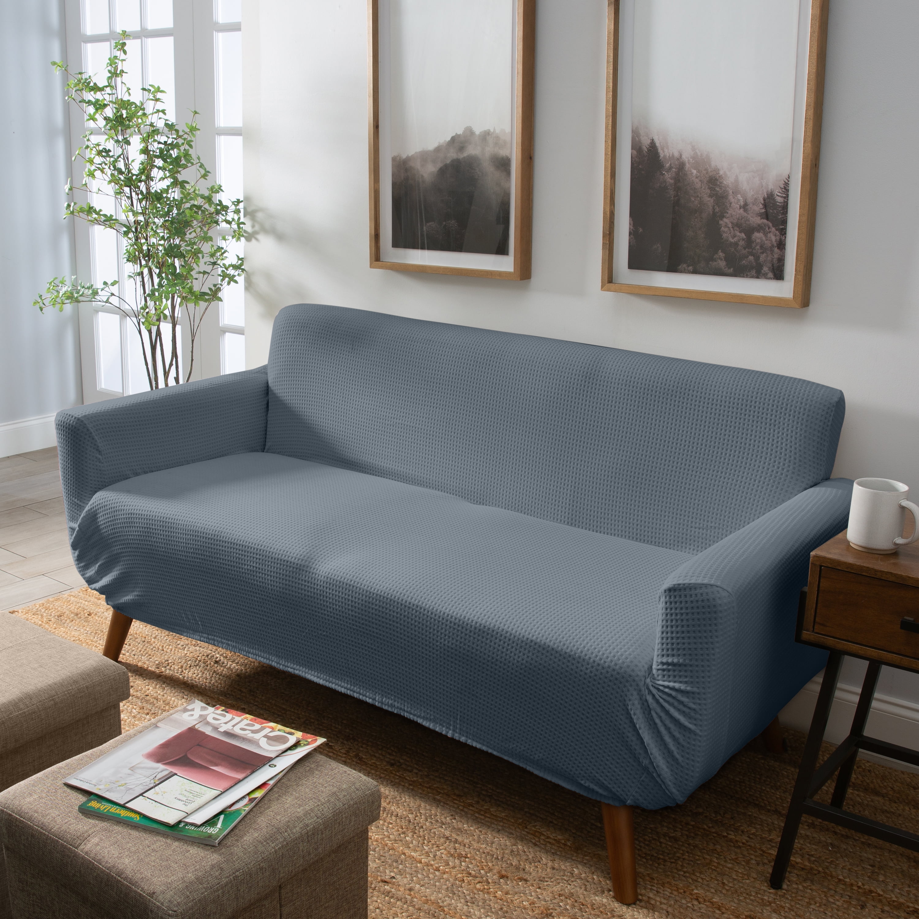 Home Details Waffle Design Love Seat Furniture Slipcover in Gray